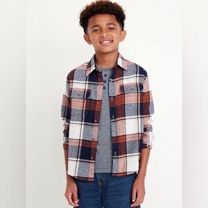 Soft-Brushed Flannel Pocket Shirt for Boys blue and orange XL